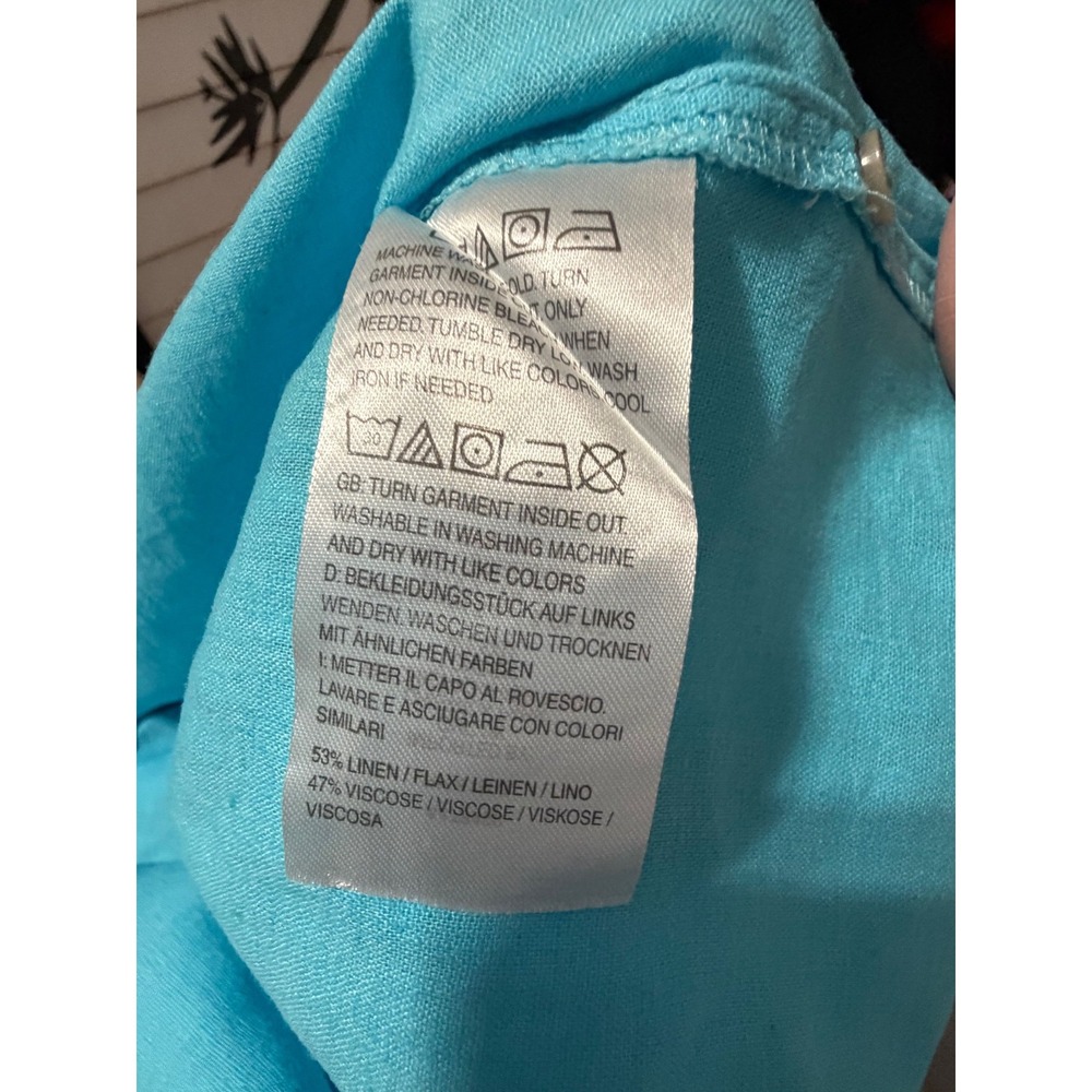 Candace Cameron Bure Linen Shirt Medium Blue Button Down Petite Coastal Boho - Picture 6 of 9
